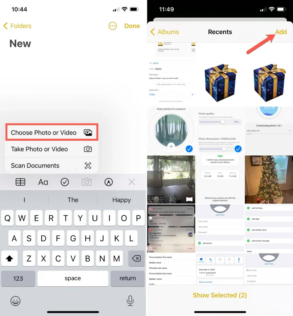 نحوه وارد کردن تصویر یا ویدیو به اپلیکیشن نوت آیفون