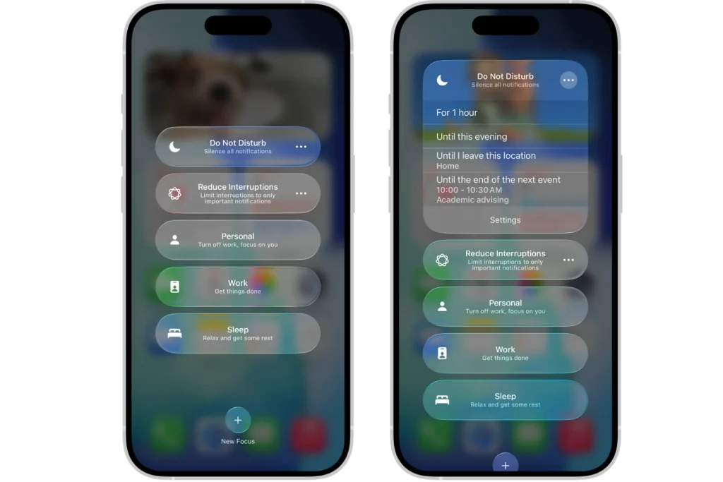حالت فوکوس در کنترل ستتر آیفون