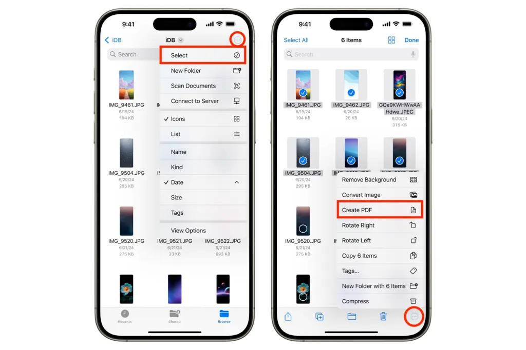 تبدیل عکس به پیدیاف با برنامه Files