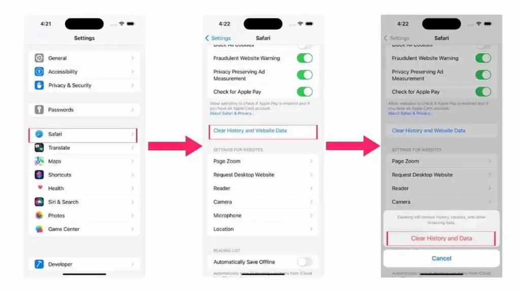 پاک کردن حافظه کش مرورگر Safari