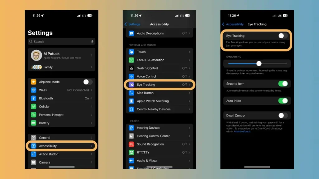 مراحل فعال‌سازی قابلیت Eye Tracking در iOS 18