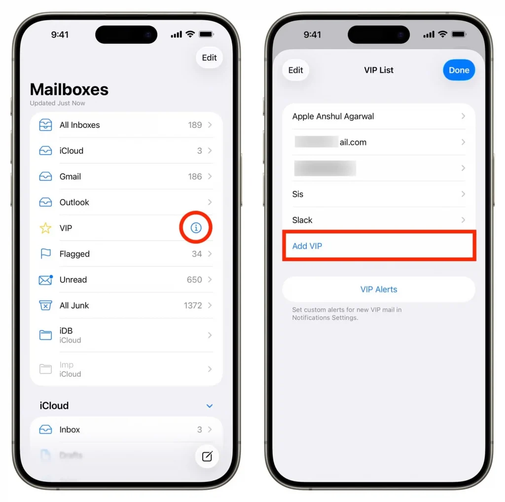 گزینه Add to VIP ایمیل آیفون