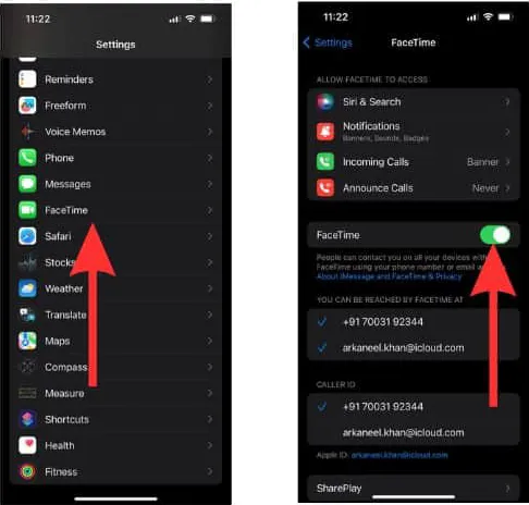 فعال بودن فیس تایم آیفون را چک کنید