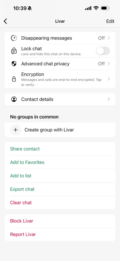 نحوه بلاک کردن مخاطب در واتساپ از صفحه چت‌ها