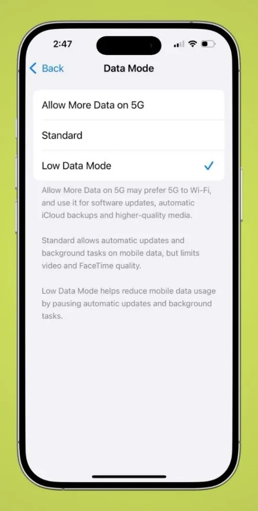 کاهش مصرف اینترنت در آیفون با فعال‌سازی حالت Low Data Mode