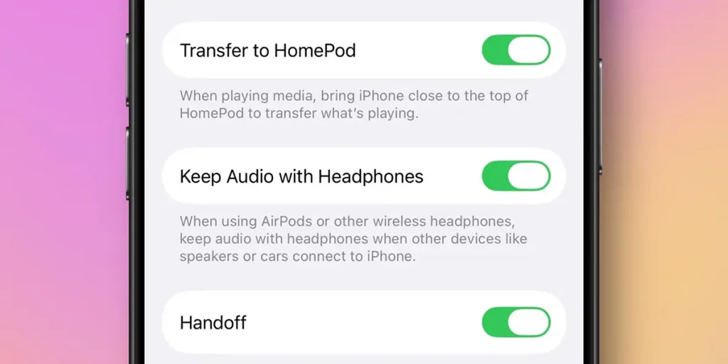 گزینه «نگه داشتن صدا با هدفون» (“Keep Audio with Headphones”)