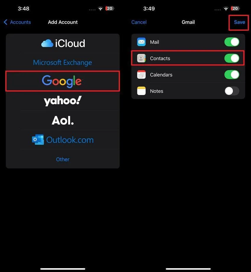 استفاده از حساب Google برای انتقال مخاطبین اندروید به آیفون