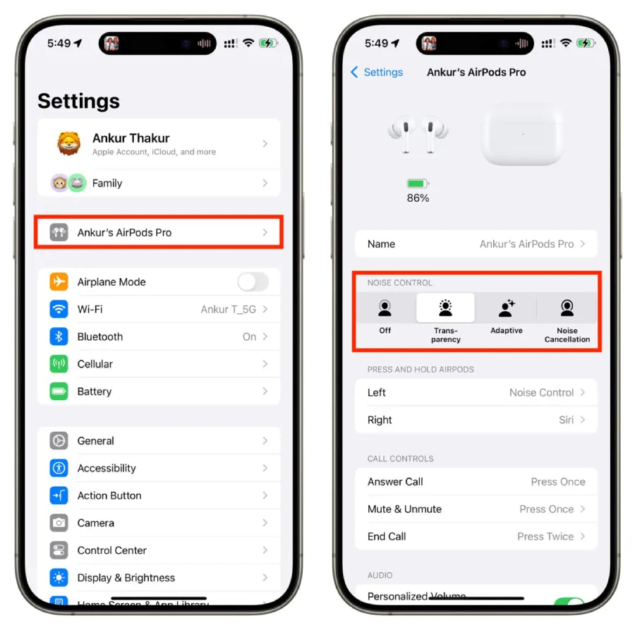 تنظیمات صدای ایرپاد در آیفون