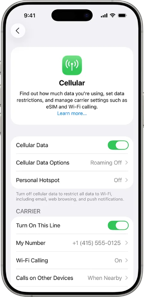 دسترسی به تنظیمات سیم کارت در آیفون